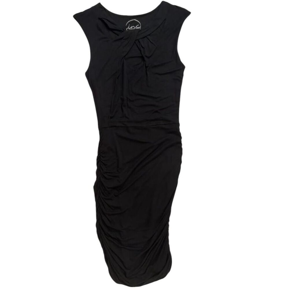 INC International Concepts Black Ruched Back Midi Dress